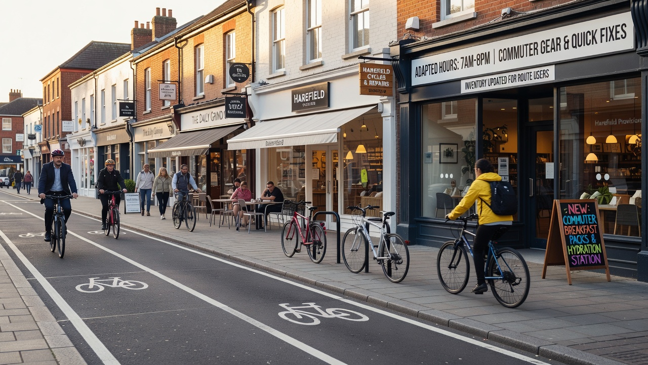 Shop interior showing bike-related products and commuter customers